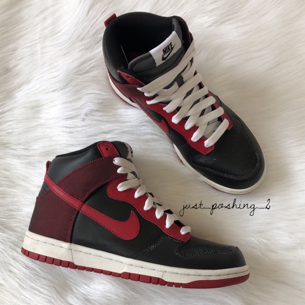Red and Black Nike Dunk Hi